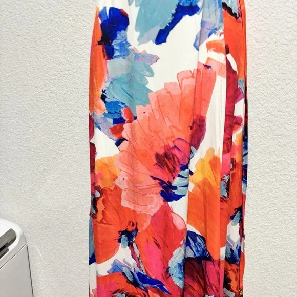 Trina Turk maxi Wrap Dress Floral Sleeveless Size 4 White Pink Orange Lined - Picture 3 of 14